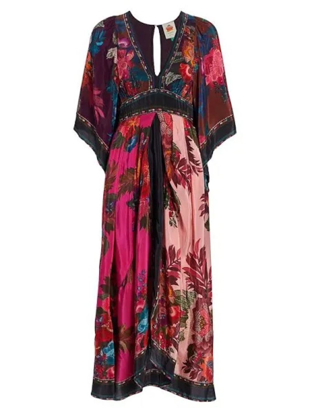 Farm Rio Colorful Kimono Style Floral Maxi Dress V Neck